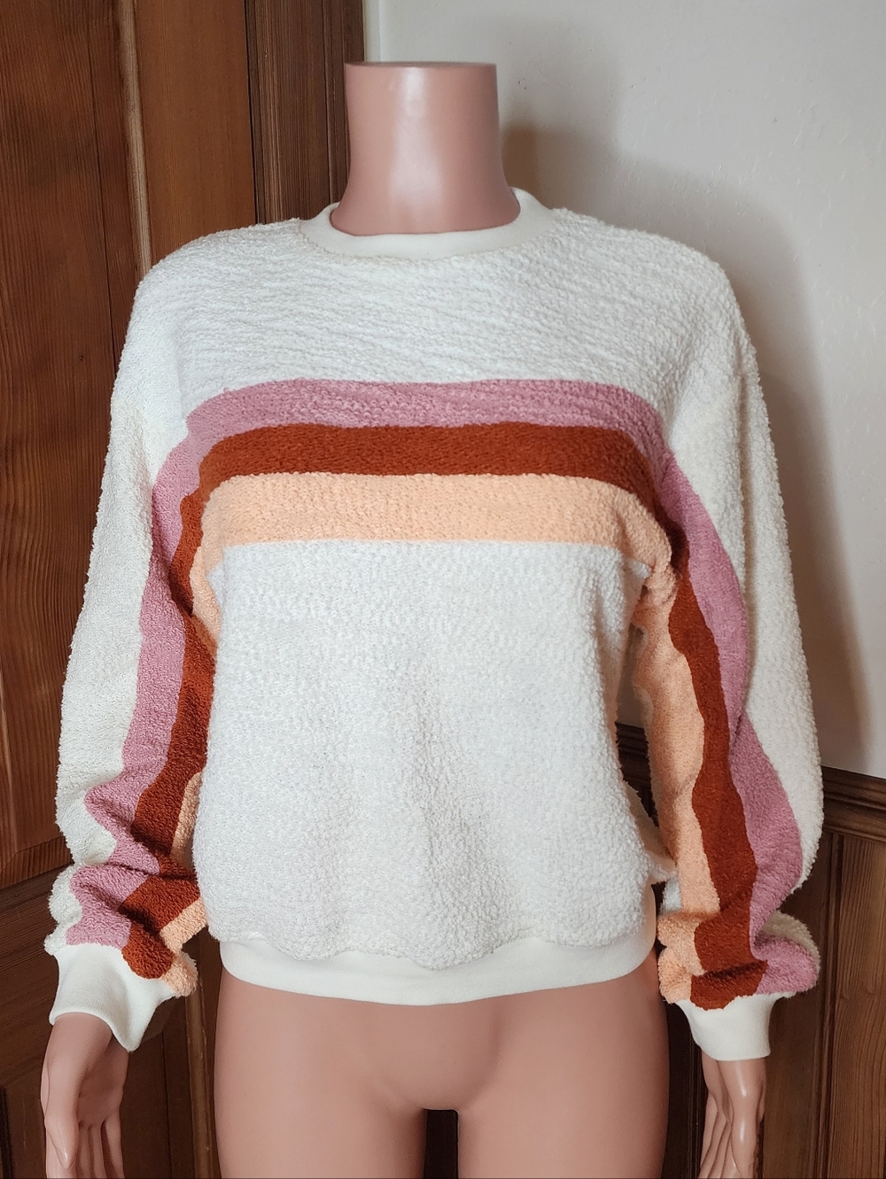 NWOT Faherty Vista Stripe Pullover Sweater Peach Nectar Medium